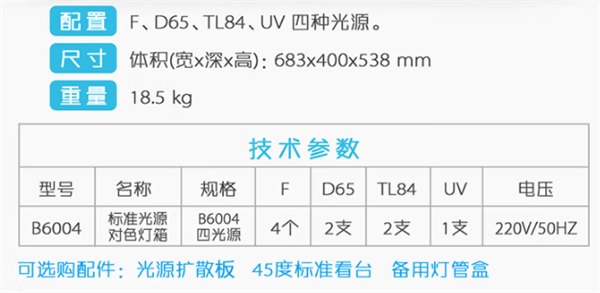 六標準光源箱——阿寶的技術參數